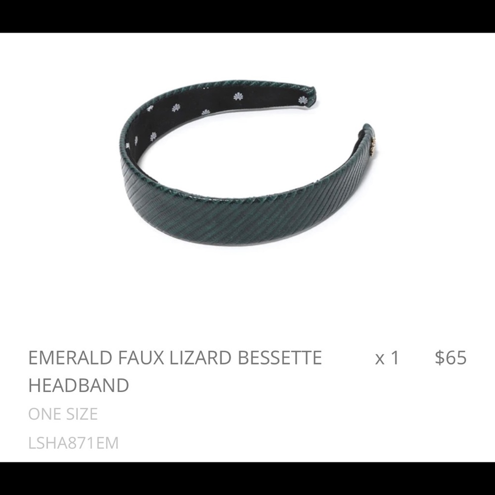 NWOT Lele Sadoughi emerald lizard headband